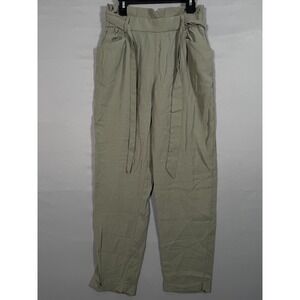 Zara TRF Women's Green Belted Cuffed Dress Casual‎ Pants Pull on (26x26.5")
